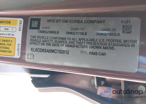 2021 Chevrolet Spark Fwd 1Lt Automatic from USA, damaged, VIN KL8CD6SA8MC750012